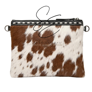 <b>Tooled</b> <b>Leather</b> Wristlet Clutch Real Hair On Cowhide Zipper <b>Pouch</b> Buckstitch Lacing Western Handbag Custom OEM Wholesale Brown - Product Image 4
