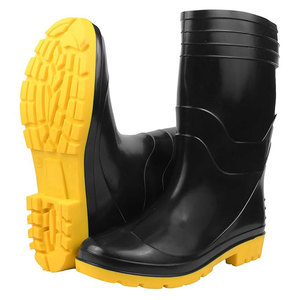 Unisex Black Rubber Factory Use <b>Work</b> Boots Steel Toe Leather Upper Breathable Lining <b>Waterproof</b> Yellow Outsole All Safety Shoes - Product Image 5