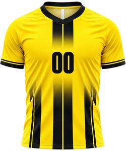 Conjunto de Uniforme de Fútbol para Hombre, Camiseta de Fútbol Sublimada con Cuello en V y Rayas Amarillas y Negras, Manga Corta - Product Image 1