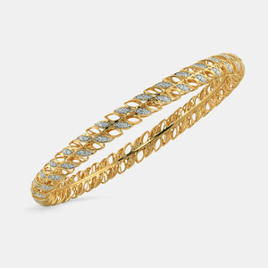 Brazalete de Oro con Diseño de Hojas y Diamantes en Forma de Ola - Product Image 1