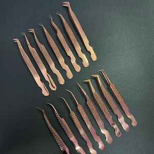 Pince à épiler professionnelle en acier inoxydable de qualité chirurgicale, couleur or rose, à forte adhérence, pour extensions de cils, pointe fine - Product Image 4