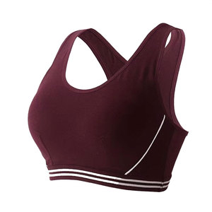Soutien-gorge de sport bleu marine pour femme, design dos croisé, ourlet rayé, maintien moyen, pour yoga et activités sportives, couleur unie - Product Image 4