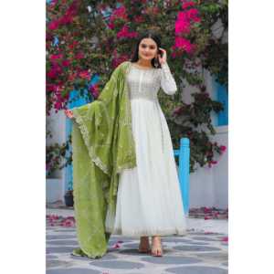 Ensemble de robe Anarkali fantaisie avec dupatta et bas pour la mode indienne et pakistanaise - Product Image 2