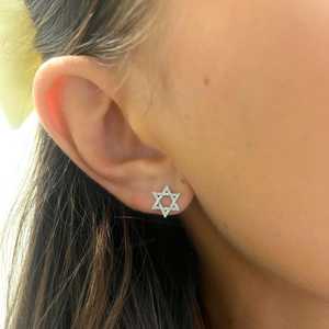 14K 18K Gold <b>Round</b> Cut Lab Grown Diamond Star Stud Earring Pave Hexagram Star of David Religious Earring Wholesale Factory Price - Product Image 6