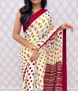 Soft Premium <b>Satin</b> Silk <b>Saree</b> with Designer Contrast Border Party Wear Quick Dry & Modern Style for All Seasons - Product Image 5
