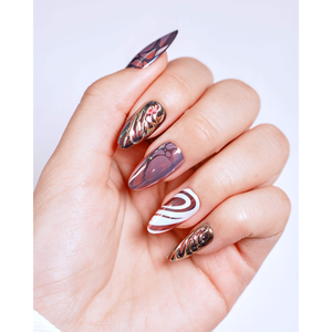 Vente en gros de faux ongles carrés longs, forme artistique abstraite, OEM ODM, luxe, chrome, ABS, ongles dorés en spirale, fabrication sur mesure - Product Image 1