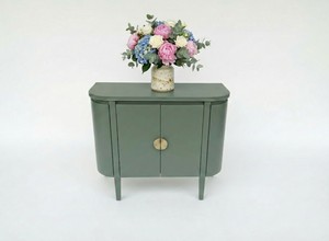 Console d'appoint moderne en chêne massif, armoire de rangement minimaliste, buffet compact, console arrondie, couleur verte écologique - Product Image 2