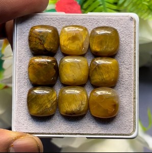 Cabujones de ojo de tigre natural, corte cojín, amarillos pulidos para la fabricación de joyas - Product Image 2