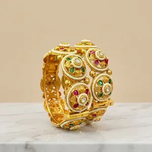 STUNNING SPARKLES Heavy Design Brass Gold Plated Openable Patla Bangles Beautiful Ethnic Jewelry Women's Elegant Classic Made - Product Image 1