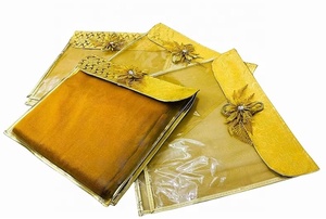 New Transparent Flower Flap Golden Saree Cover <b>Organiser</b> For Wardrobe Storage Gifting <b>Wedding</b> Women Favour Saree Pouches - Product Image 2