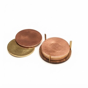 Wholesale Hammered Metal <b>Coasters</b> <b>Gold</b> Drink <b>Coaster</b> Set Of 4 With Holder Stand Handcrafted Metal <b>Coasters</b> For Home Bar Table - Product Image 3