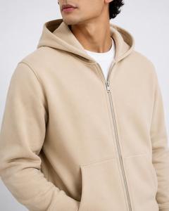Sweat-shirt à capuche zippé intégral en molleton uni pour homme, coupe classique, manches longues, décontracté, pour l'hiver, 100 % coton tricoté respirant - Product Image 4