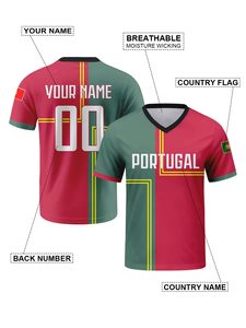 Camiseta de Fútbol de Portugal para Hombre, Cuello en V, Manga Corta, Sublimada, Transpirable, de Poliéster, Ajuste Regular para Adultos, Camiseta de Fanáticos - Product Image 3