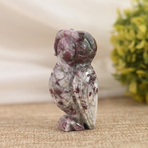 Hand Carved Natural Pink Tourmaline Owl Statue Gemstone Bird Sculpture Feng Shui Love OEM ODM Wholesale Supplier - Product Image 3