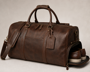 Premium Full Grain Leather Durable Vintage Travel Duffel <b>Bag</b> Zipper Portable <b>Shoe</b> <b>Compartment</b> Large Capacity <b>Weekender</b> Overnight - Product Image 2