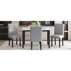 Ensemble de salle à manger blanc/gris clair 5 pièces TREXM comprenant une table à coussin épais et 4 chaises meubles de maison avec accents noirs - Product Image 4