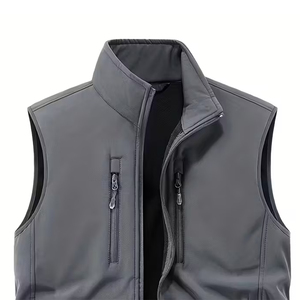 Chalecos sin mangas de softshell más vendidos, color gris, con cremallera, hechos de poliéster, chalecos de softshell para invierno para hombre. - Product Image 3