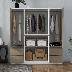 Bianco & natura 6-porte armadio in legno con 4 cassetti per la camera da letto di stoccaggio - Product Image 2