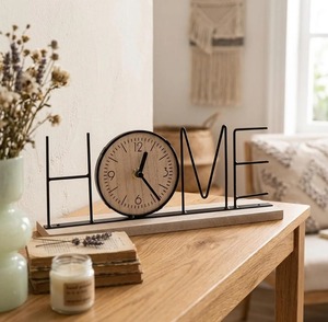 Home Letter Desk <b>Clock</b> Wooden & Metal Face Battery Operated Minimalist Design Quartz Movement - Product Image 4
