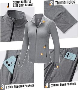 Women's Gray Long Sleeve Zipper Dance Warm-Up Jacket Training Tops Polyester Adult Stage Dancerwear - Product Image 3