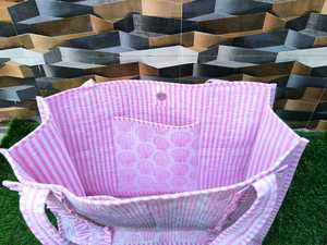 Sac fourre-tout rose en coton, artisanal indien traditionnel, motif floral, couleur unie, élégant, spacieux, léger - Product Image 5