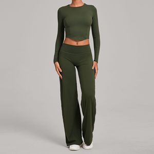 Conjunto de Yoga de Manga Larga de 2 Piezas, Top Corto para Gimnasio, Pantalones de Cintura Alta con Corte Acampanado, Leggings Transpirables, Conjunto Deportivo para Gimnasio, Ropa Deportiva - Product Image 5