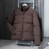 Veste d'hiver matelassée pour homme, couleur unie, col montant, fermeture éclair, rembourrage épais en polyester, coupe décontractée, coupe-vent, ajustement régulier
