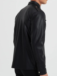 Men's Casual Leather Shirt OEM Service Custom Windproof Breathable Eco-Friendly Anti-Bacterial Knitted Solid Regular Fit Full - Product Image 3