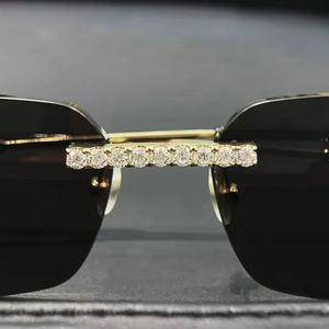 Luxury Moissanite Iced Out Sunglasses Rimless <b>Square</b> Frame Gold Tone Designer Style Hip Hop Fashion Eyewear - Product Image 1