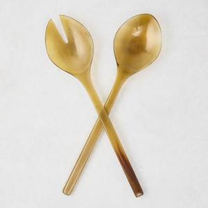 Ensemble de 2 cuillères et fourchettes à salade en corne de buffle faites à la main, en matériau naturel, écologiques, compatibles lave-vaisselle, ustensiles de cuisine, Inde - Product Image 5