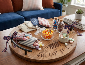 Bandeja Redonda de Madera con Asas Metálicas Grabada con el 4 de Julio para Fiestas del Día de la Independencia, Barbacoas, Entretenimiento en el Hogar, desde Vietnam - Product Image 6