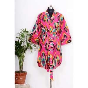 Camisón Kimono Bohemio de Algodón para Mujer, Estilo Indio, Largo Medio, con Cinturón y Botones Decorativos, Ajuste Holgado y Dulce - Product Image 1