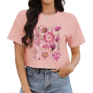 Camiseta Personalizada Color Rosa Pastel, ODM, Algodón Peinado, Transpirable, Cuello Redondo, Manga Corta, para Mujer, Verano, Uso Diario, Corte Recortado - Product Image 1