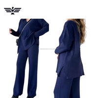 Ensemble deux pièces côtelé uni pour femme, tricot gaufré, coupe régulière, haut court à manches longues et pantalon large, décontracté, hiver, best-seller