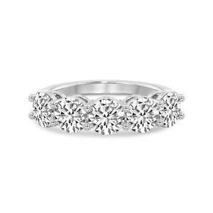 Charming Round Five Stone Band Lab Grown Diamond 0.50 Ct Tw 14K Solid Gold FG Color VS Clarity 5 Diamond Classic <b>Row</b> Brilliance - Product Image 1
