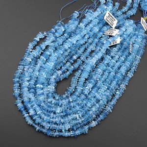 Cuentas facetadas de aguamarina azul natural Santa María, perforadas en el centro, 100% hechas a mano, piedra preciosa, hilo de 15.5 pulgadas para la fabricación de joyas - Product Image 4