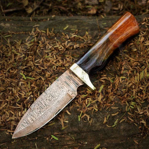 Handcrafted High-Performance Copper Damascus Steel Industrial Grade Hunting Knife Rose Wood Handle OEM Drop Point Fixed Blade - Product Image 2