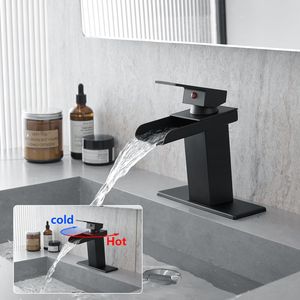 Rubinetto da Bagno Nero a Cascata, Monocomando, per Lavabo con 1 o 3 Fori, con Piastra di Fissaggio - Product Image 2