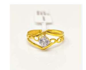 Bague en or massif 22 carats avec zircone cubique pour femme, bague de fiançailles solitaire en or jaune véritable, bijoux fins, mariage - Product Image 1