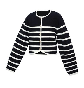 Cardigan en tricot de coton respirant à col rond pour homme, style universitaire rétro, boutonné, rayé, pour le printemps et l'automne - Product Image 2