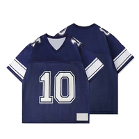 Maillot de football pour homme, coupe ample, écologique, respirant, séchage rapide, col en V, manches courtes, couleur bleu marine, fabriqué au Pakistan