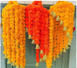 Guirlande de fleurs traditionnelle à suspendre pour la décoration intérieure avec pompons pour mariage, salon, orange, jaune, rouge, blanc, en feutre non tissé - Product Image 2