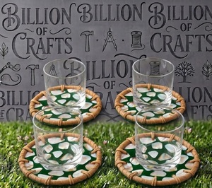Sous-verres en rotin tressé et jute avec incrustation de coquille MOP à motif floral rose pour boissons (vente en gros) - Product Image 3
