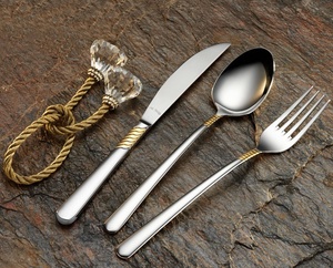 Ensemble de couverts en acier inoxydable poli miroir, design moderne et léger, cuillère, fourchette, couteau, passe au lave-vaisselle, restaurant, hôtel, banquet - Product Image 1
