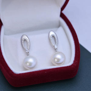 Freshwater 11-12mm Round White Pearl <b>Earrings</b> for Women S925 Golden Square <b>Earrings</b> with Strong Light & <b>Fine</b> Flaws - Product Image 1