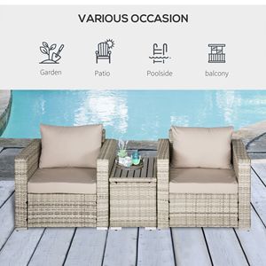 Set da 3 Pezzi in Rattan Sintetico PE: Tavolo e Sedie Piccole in Vimini per Balcone e Patio con Cuscini per Conversazione - Product Image 6