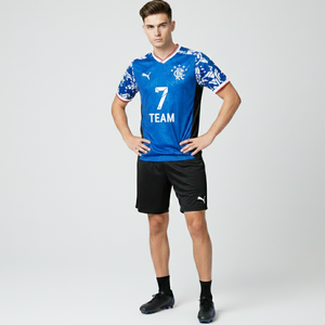 Camiseta de Fútbol de Poliéster con Malla en Azul y Negro, Cuello en V, Manga Corta, Transpirable, Unisex - Product Image 1