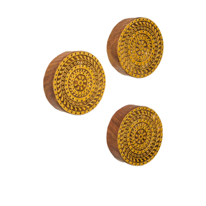 Pared de bloque tallada a mano en madera de Sheesham (Juego de 3) decoración del hogar arte de pared de lujo - Product Image 1