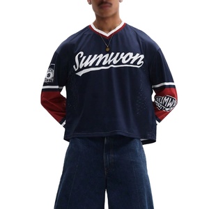 Maillot de football américain à manches longues en mesh, col en V oversize, logo personnalisé, sublimation, respirant, streetwear, usine OEM ODM - Product Image 1