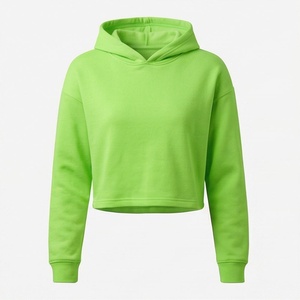 Sudadera con capucha de algodón y forro polar para mujer, de manga larga, estilo crop top, personalizada con logo frontal, para la temporada de invierno. - Product Image 1